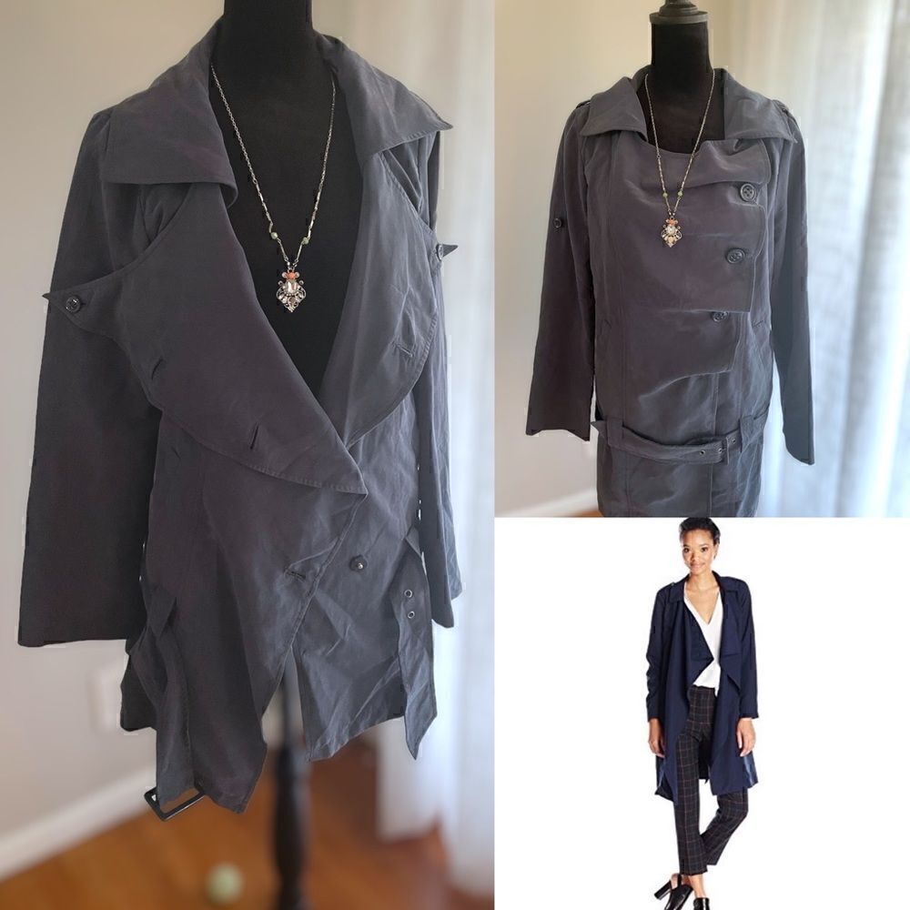 Vero Moda Dusk Blue Military Style Midi Trench Coat Jacket Size 165/84A, XS-S
